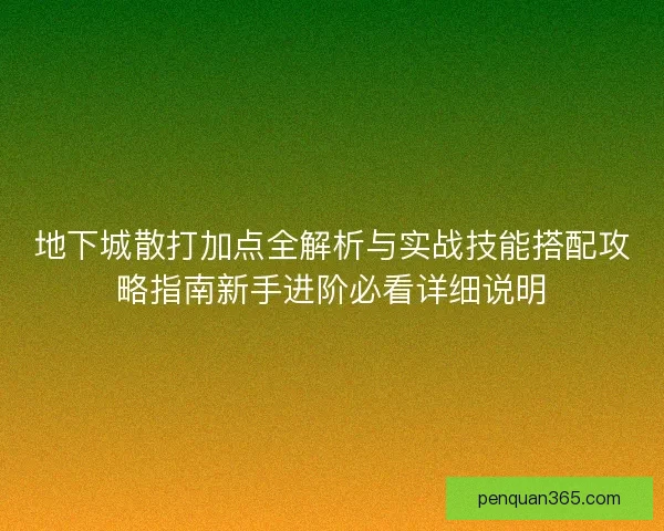 地下城散打加点全解析与实战技能搭配攻略指南新手进阶必看详细说明