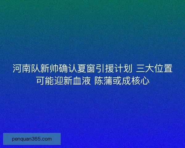 河南队新帅确认夏窗引援计划 三大位置可能迎新血液 陈蒲或成核心